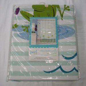 Peri Kids Cute Frog Shower Curtain 100% Cotton Fabric White Multi Color